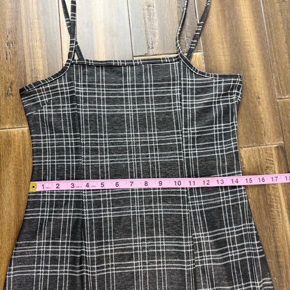 Black & White Plaid Mini Dress size M square neck, bodycon, thin straps Punk Y2K - Picture 3 of 16